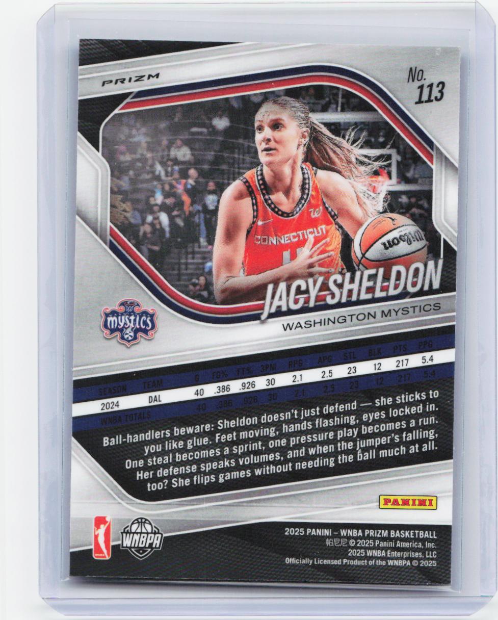 2025 Panini Prizm WNBA #113 Jacy Sheldon Blue Velocity Prizms