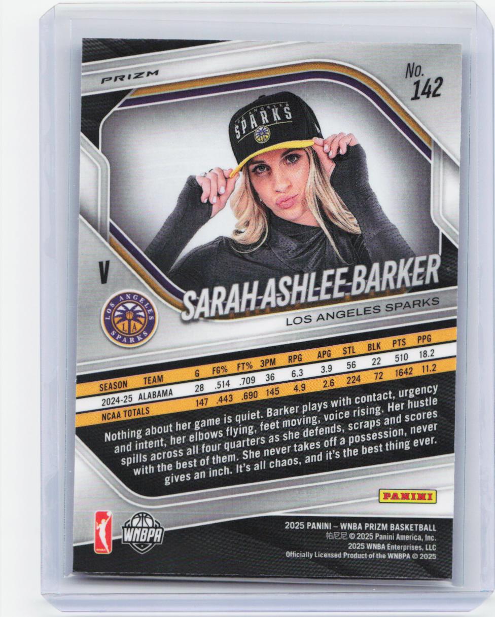2025 Panini Prizm WNBA #142 Sarah Ashlee Barker Blue Velocity Prizms