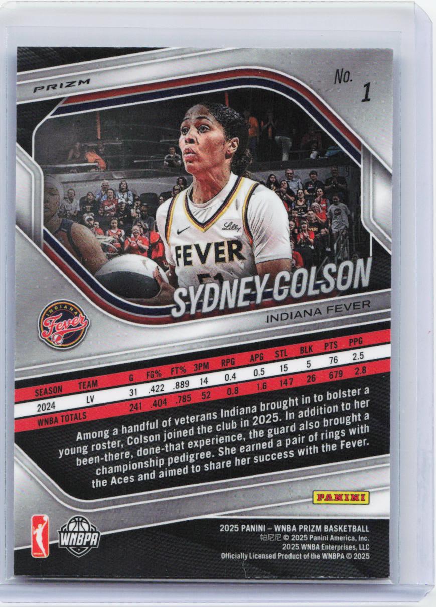 2025 Panini Prizm WNBA #1 Sydney Colson Blue Velocity Prizms
