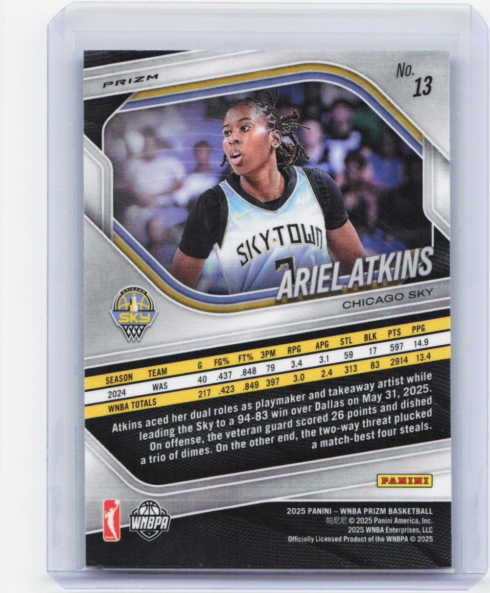 2025 Panini Prizm WNBA #13 Ariel Atkins Blue Velocity Prizms