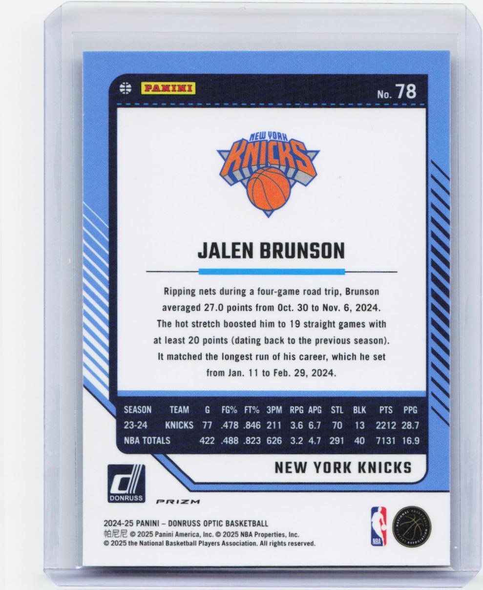 2024-25 Donruss Optic #78 Jalen Brunson Hyper Pink