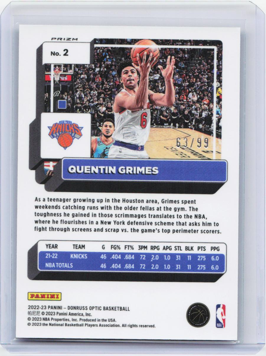 2022-23 Donruss Optic #2 Quentin Grimes Copper Glitter #/99