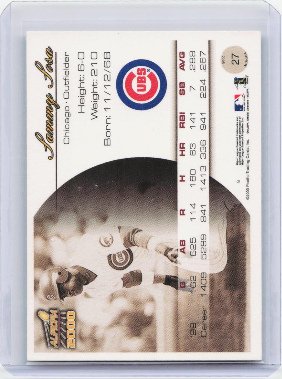 2000 Pacific Aurora #27 Sammy Sosa Pinstripes
