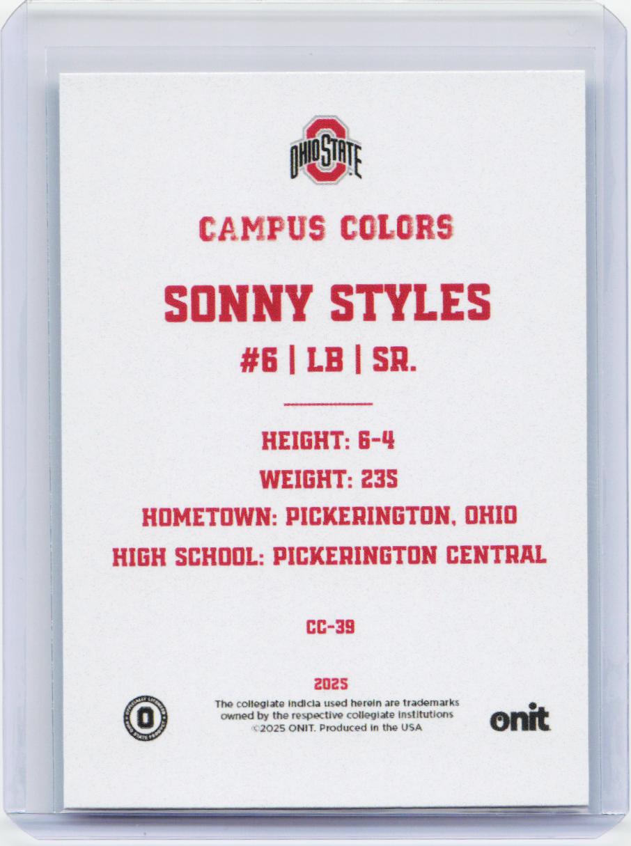 2025 ONIT Athlete Ohio State Buckeyes #CC-39 Sonny Styles Campus Colors