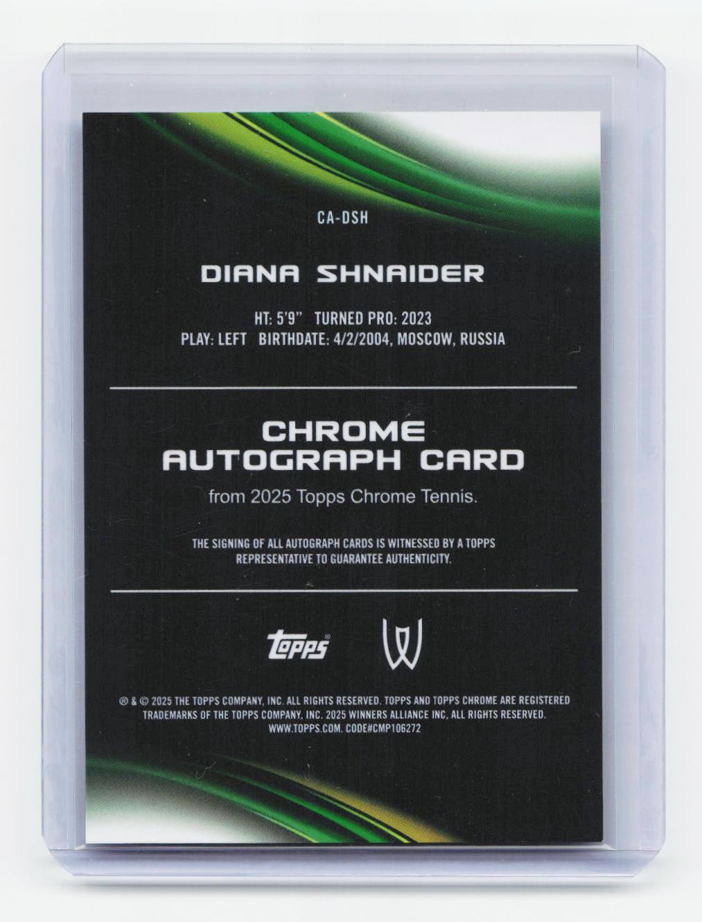 2025 Topps Chrome #CA-DSH Diana Shnaider Chrome Autographs