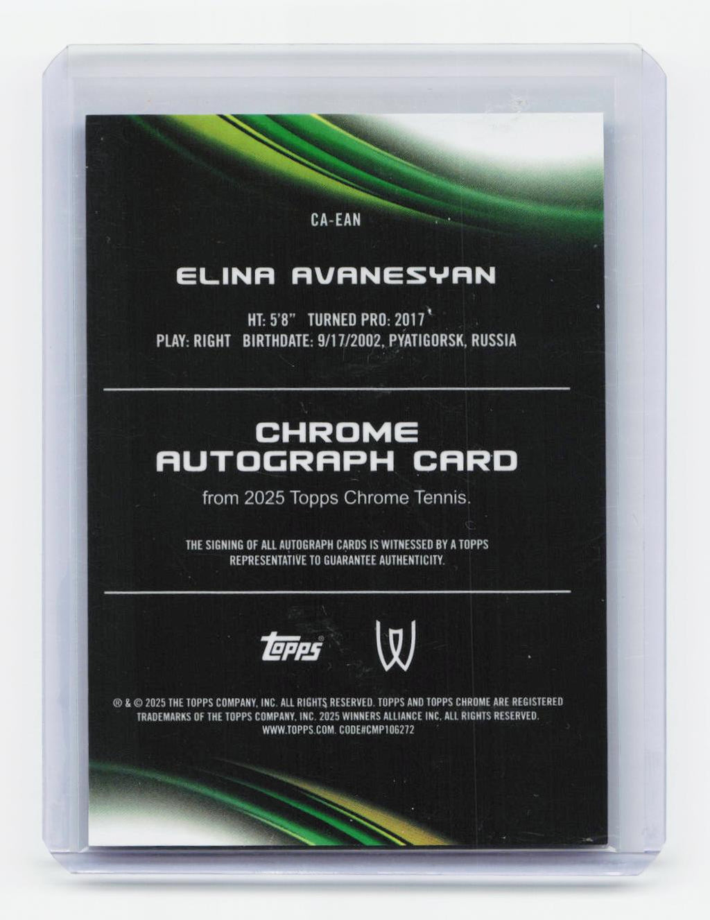 2025 Topps Chrome #CA-EAN Elina Avanesyan Chrome Auto Blue Geo Refractor /150