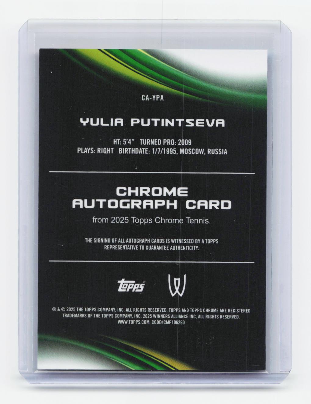 2025 Topps Chrome #CA-YPA Yulia Putintseva Chrome Autograph Orange Refractor /25