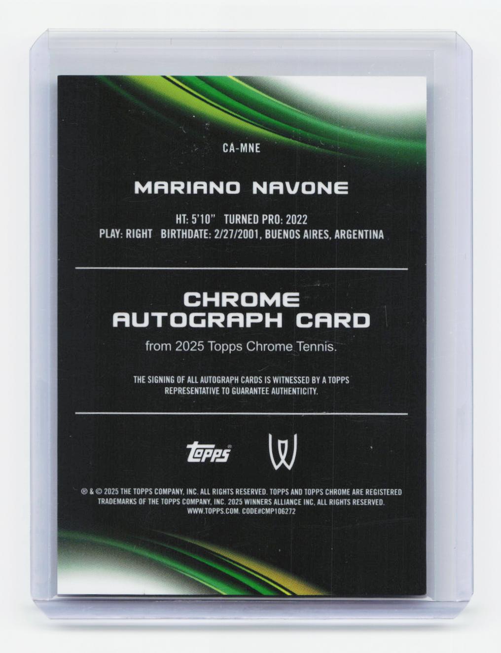 2025 Topps Chrome #CA-MNE Mariano Navone Chrome Autog Green Geo Refractor /99