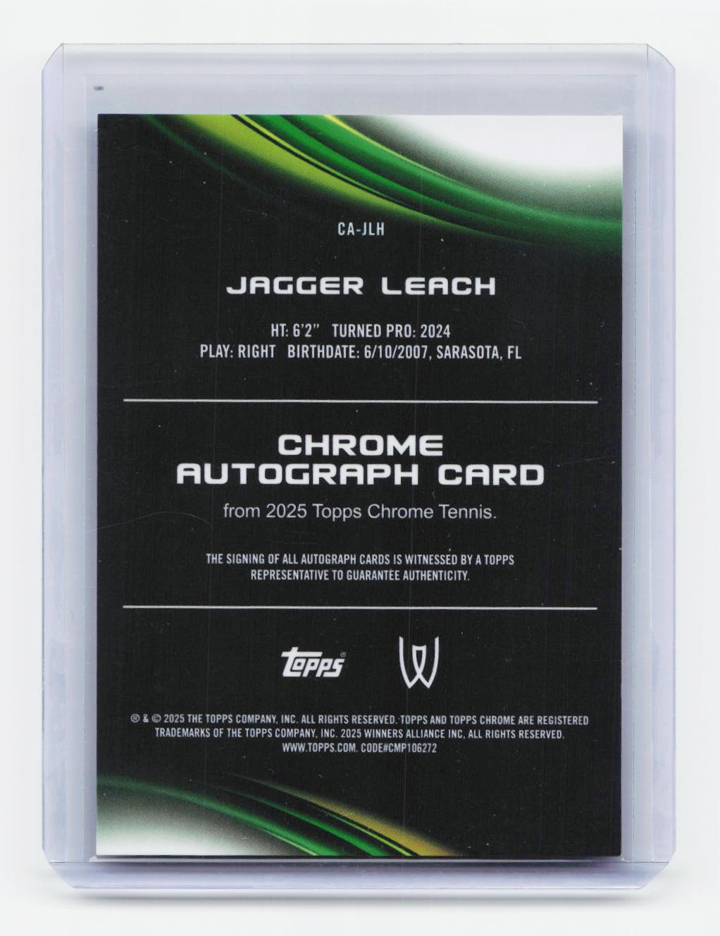 2025 Topps Chrome #CA-JLH Jagger Leach Chrome Autographs Blue Refractor /150