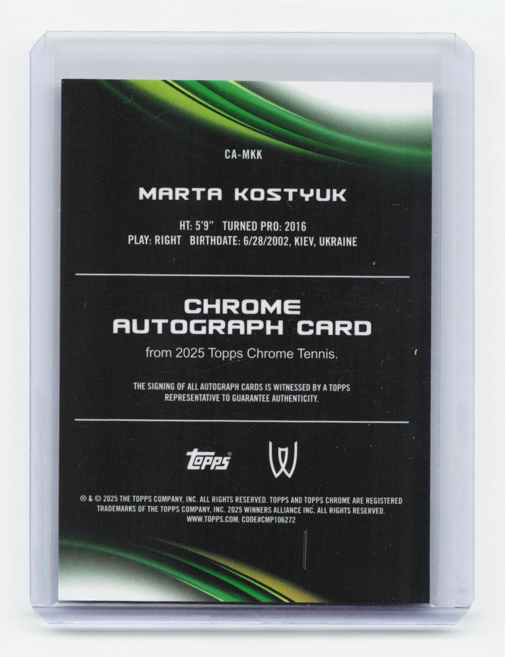 2025 Topps Chrome #CA-MKK Marta Kostyuk Chrome Autographs Geometric Refractor