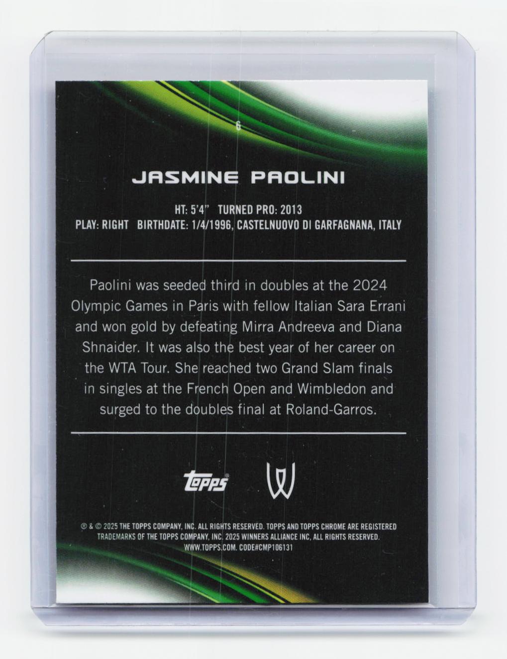 2025 Topps Chrome #6 Jasmine Paolini Pink Refractor