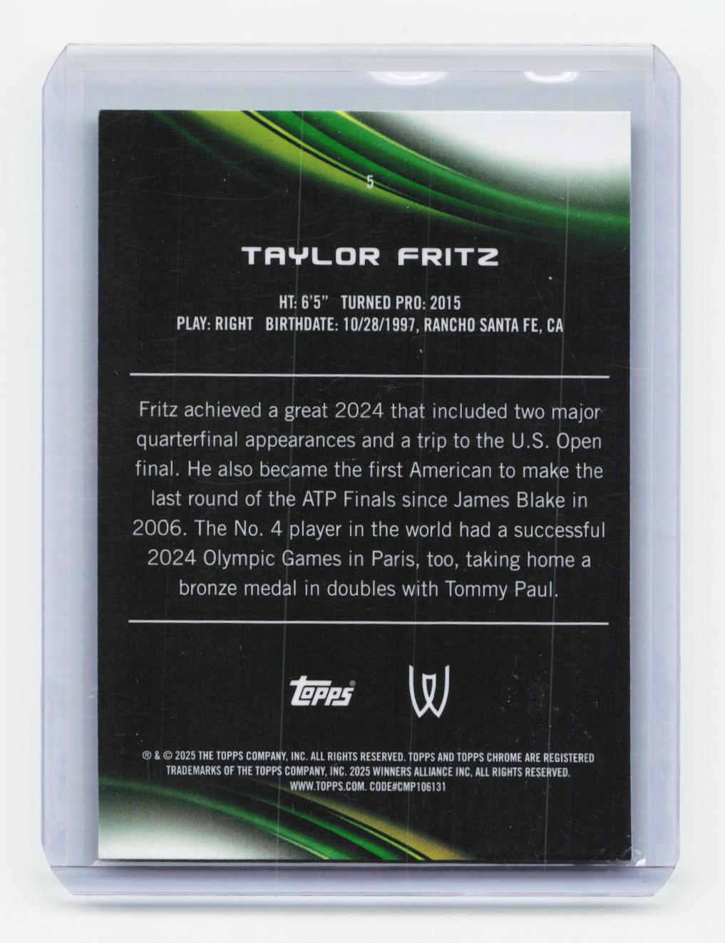 2025 Topps Chrome #5 Taylor Fritz Lime Green Refractor