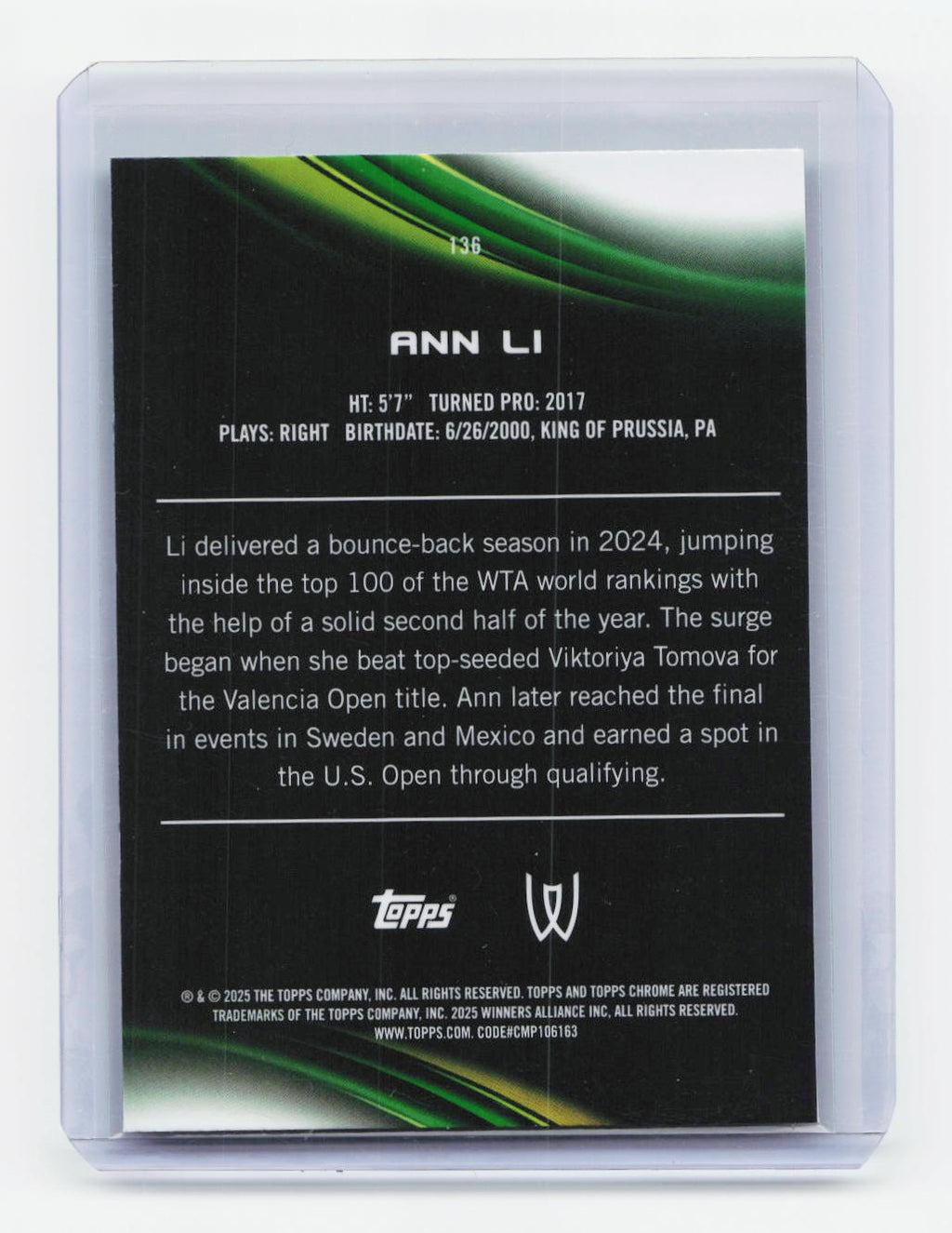 2025 Topps Chrome #136 Ann Li Lime Green Refractor