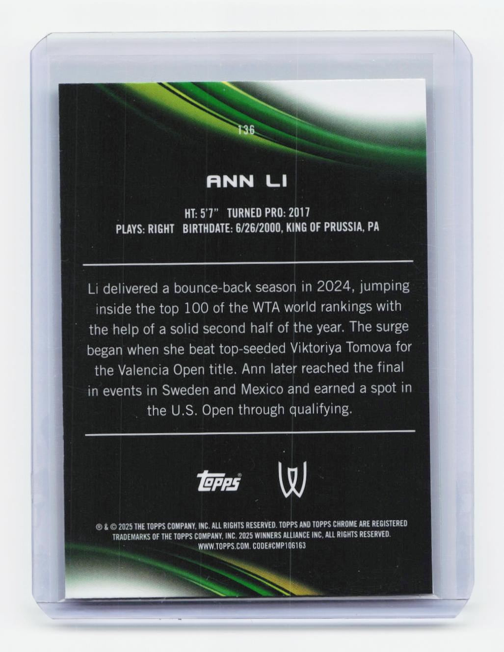 2025 Topps Chrome #136 Ann Li Lime Green Refractor