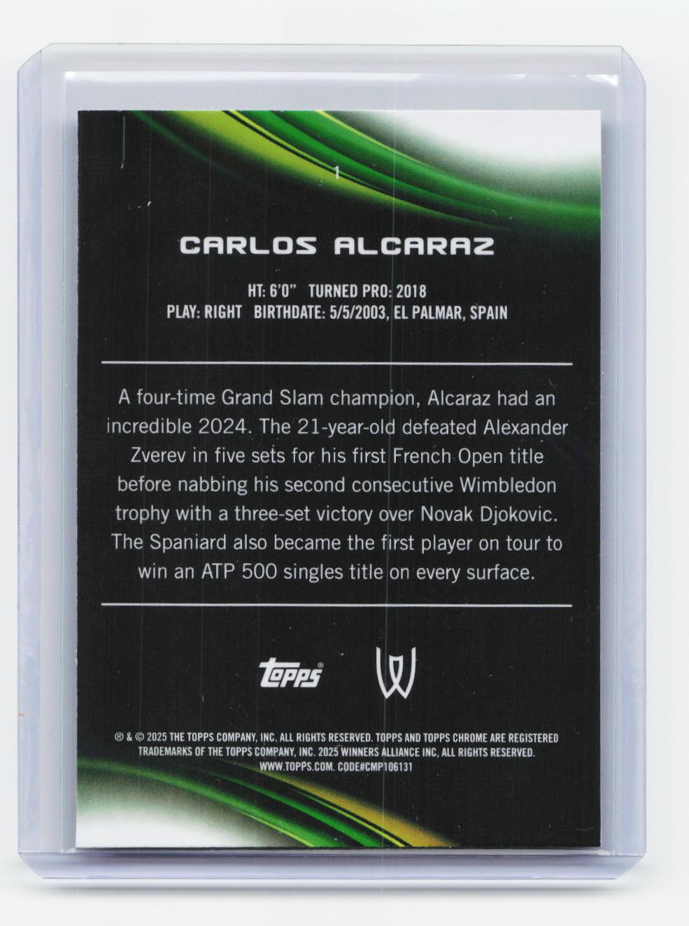 2025 Topps Chrome #1 Carlos Alcaraz Prism Refractor