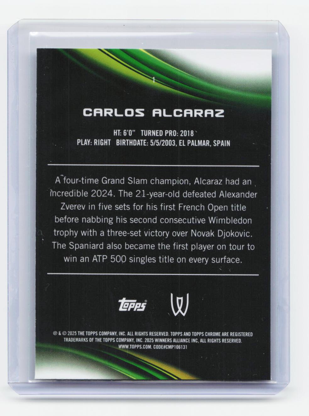 2025 Topps Chrome #1 Carlos Alcaraz Shimmer Refractor