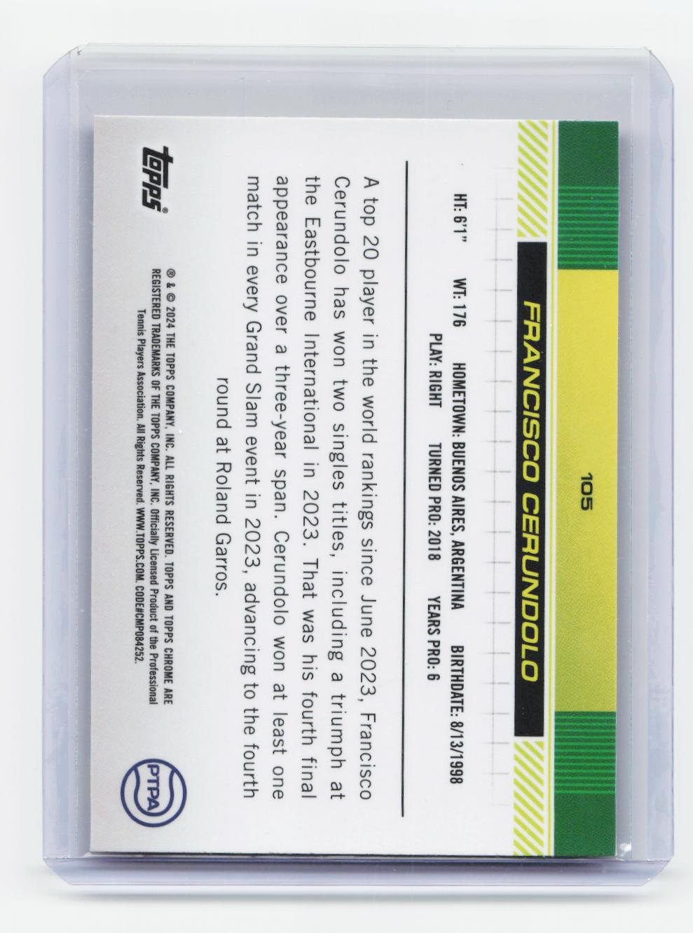 2024 Topps Chrome #105 Francisco Cerundolo Pink Geometric Refractor #/65