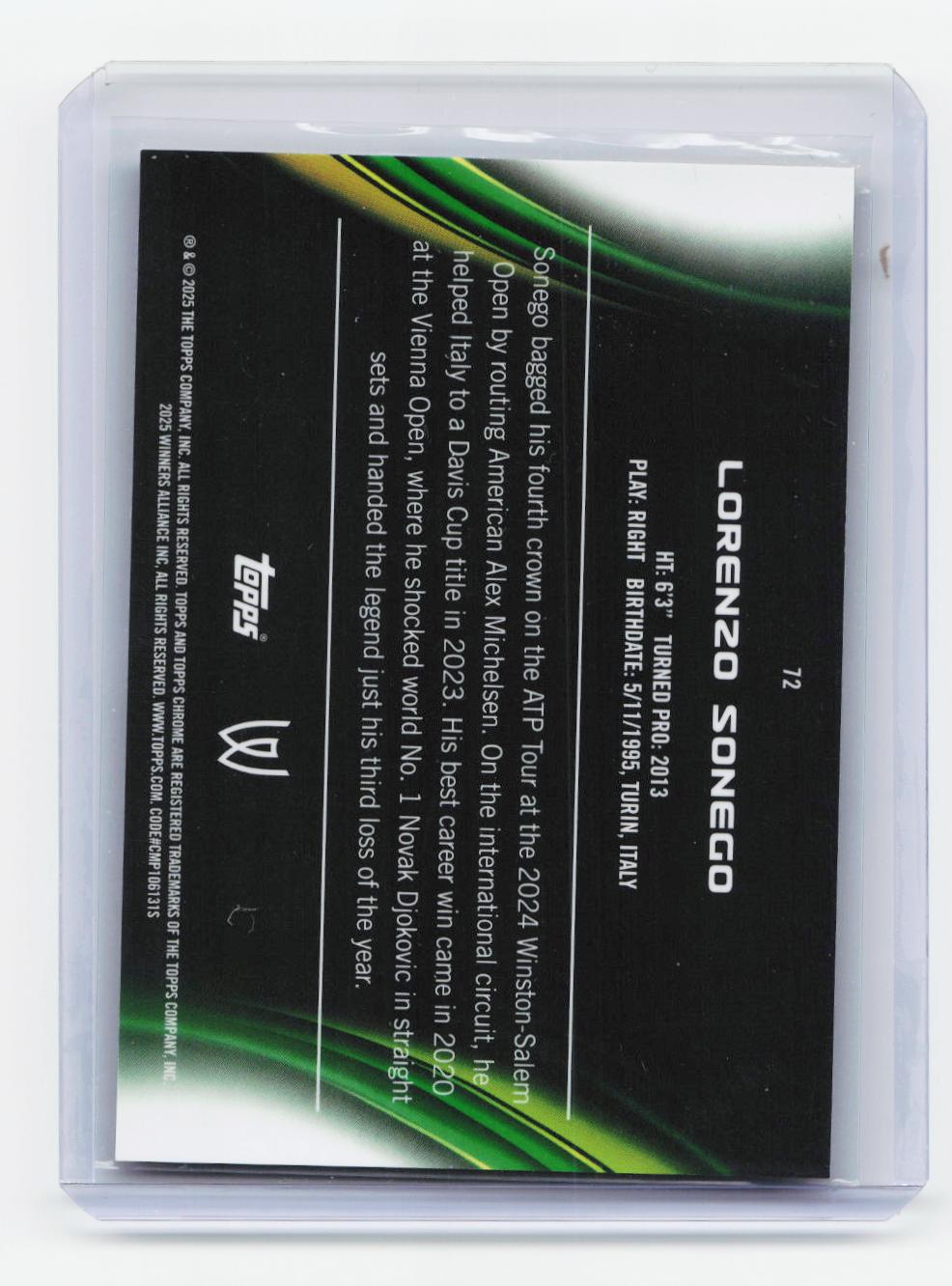 2025 Topps Chrome #72 Lorenzo Sonego Gold Refractor #/50