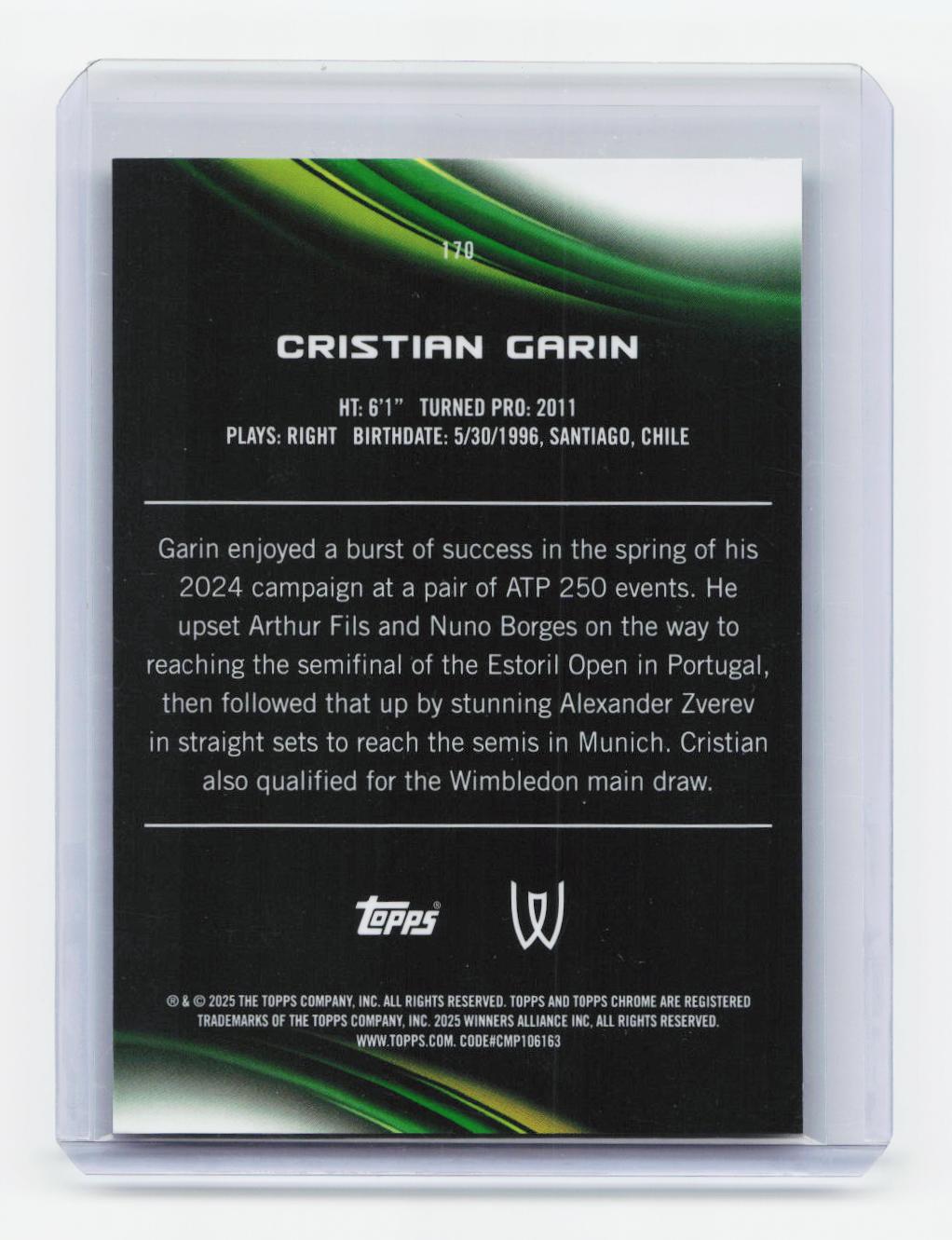2025 Topps Chrome #170 Cristian Garin Gold Refractor #/50