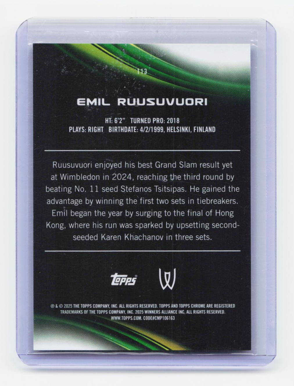 2025 Topps Chrome #113 Emil Ruusuvuori Gold Refractor #/50