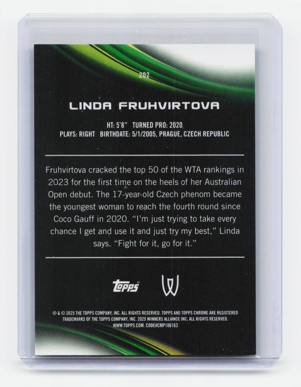 2025 Topps Chrome #202 Linda Fruhvirtova Gold Refractor #/50