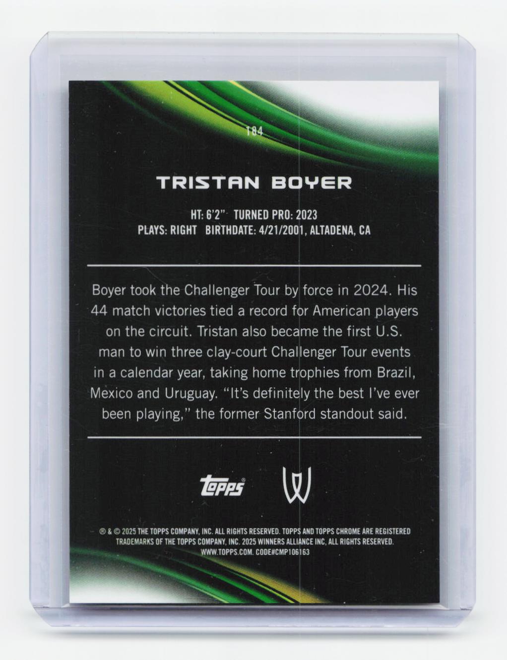 2025 Topps Chrome #184 Tristan Boyer Gold Refractor #/50