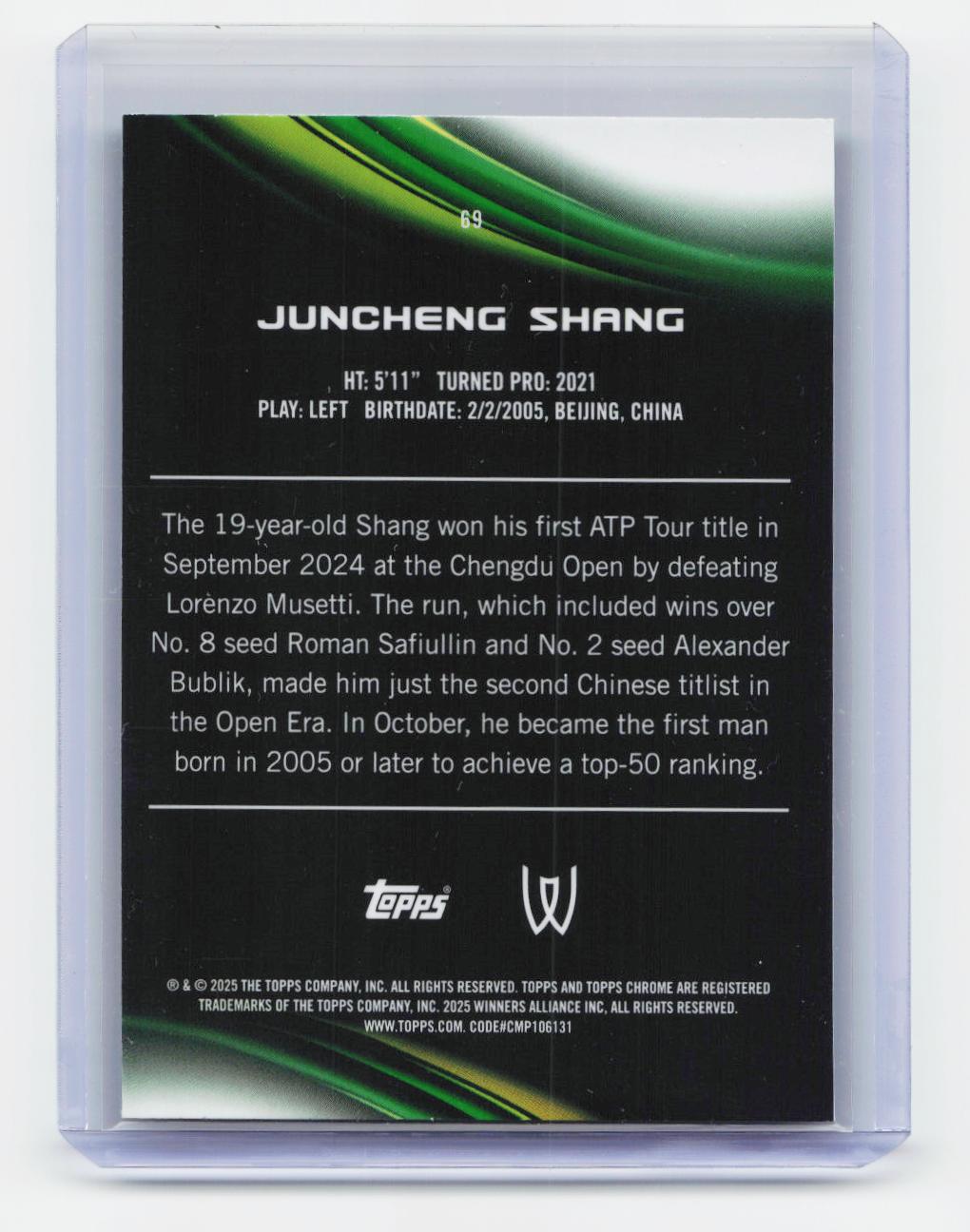 2025 Topps Chrome #69 Juncheng Shang Purple/Green Refractor #/125