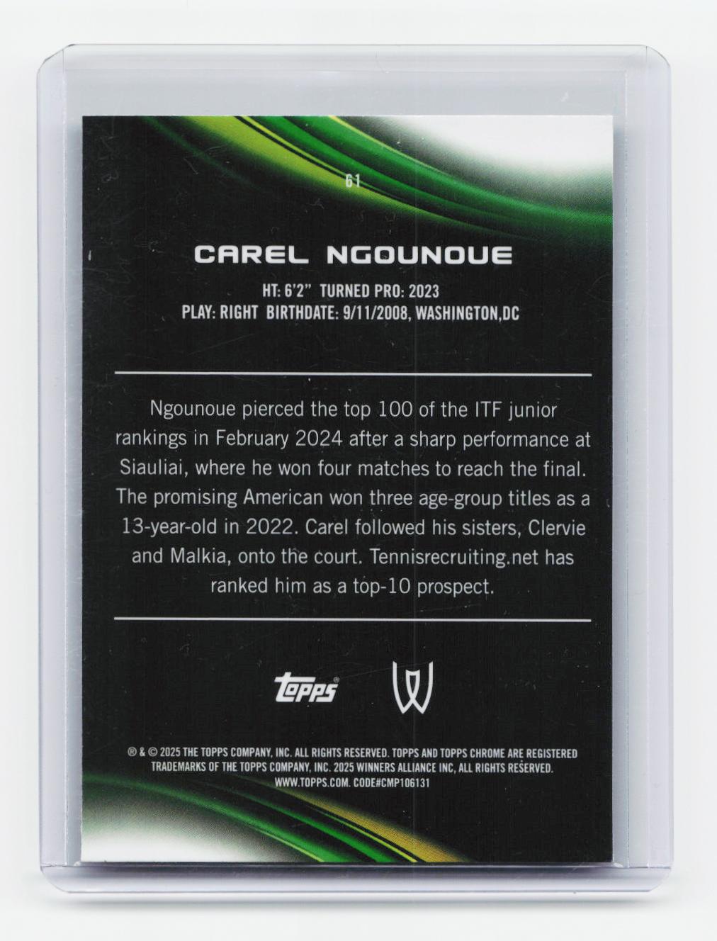 2025 Topps Chrome #61 Carel Ngounoue Purple/Green Refractor #/125