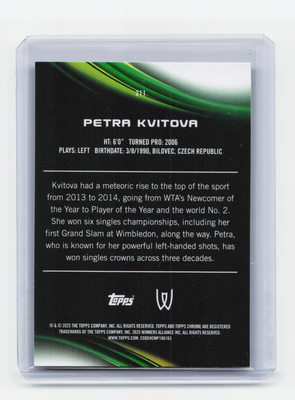 2025 Topps Chrome #211 Petra Kvitova Purple/Green Refractor #/125