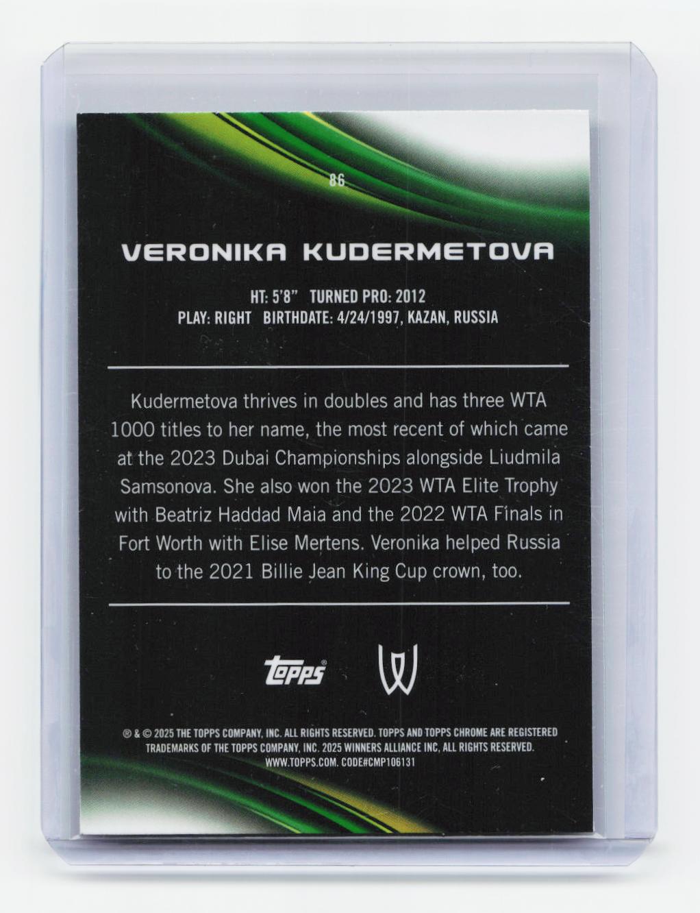 2025 Topps Chrome #86 Veronika Kudermetova Green Refractor #/99