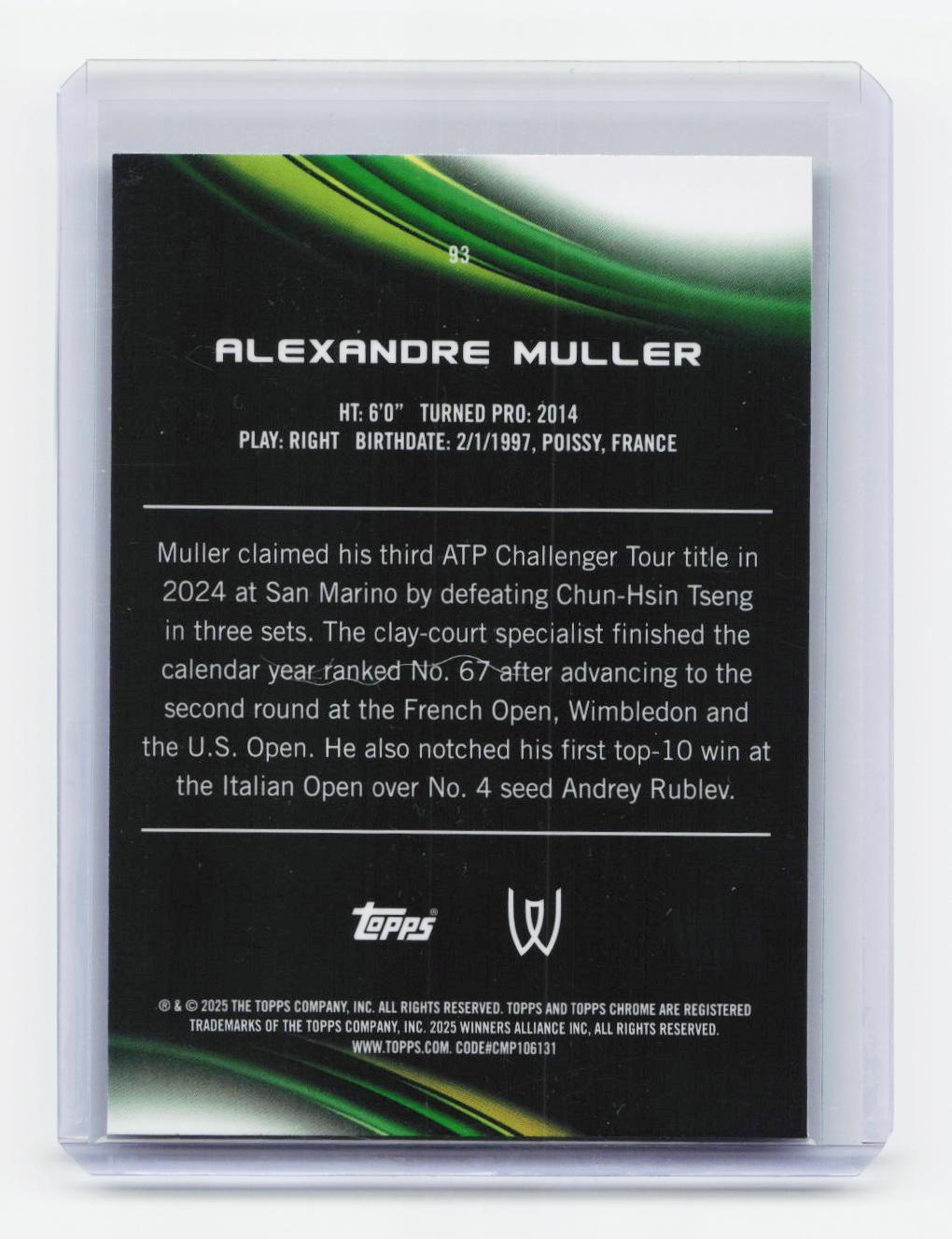 2025 Topps Chrome #93 Alexandre Muller Green Refractor #/99