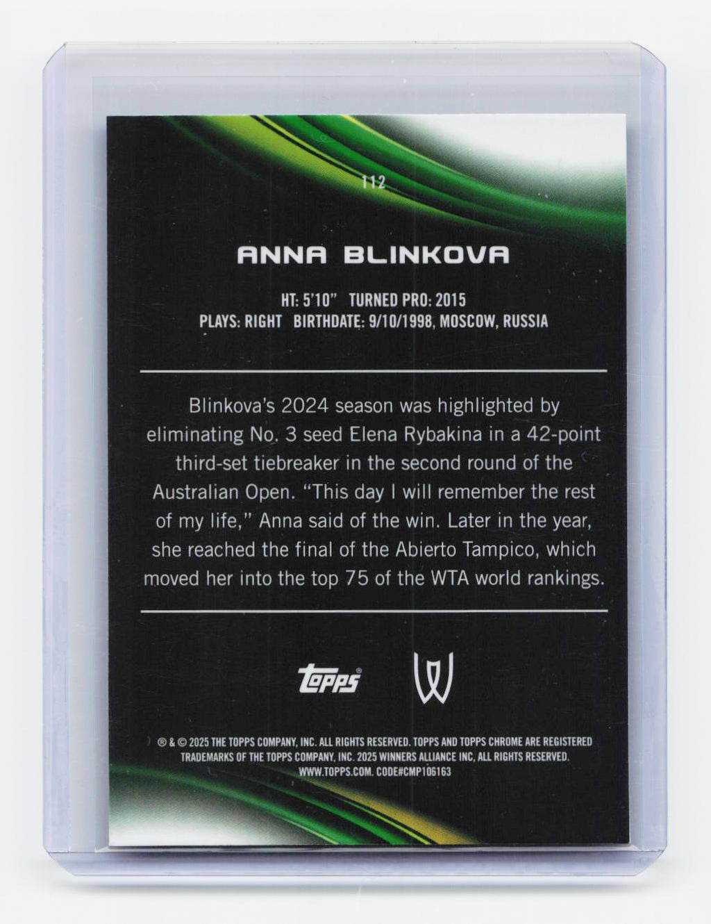 2025 Topps Chrome #112 Anna Blinkova Blue Refractor #/150