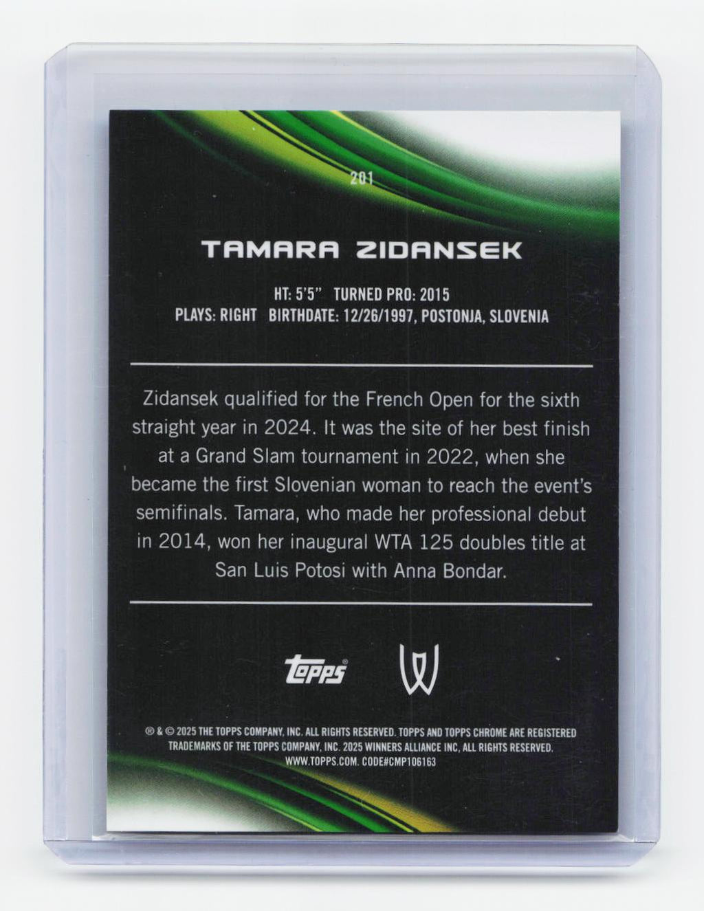 2025 Topps Chrome #201 Tamara Zidansek Blue Refractor #/150