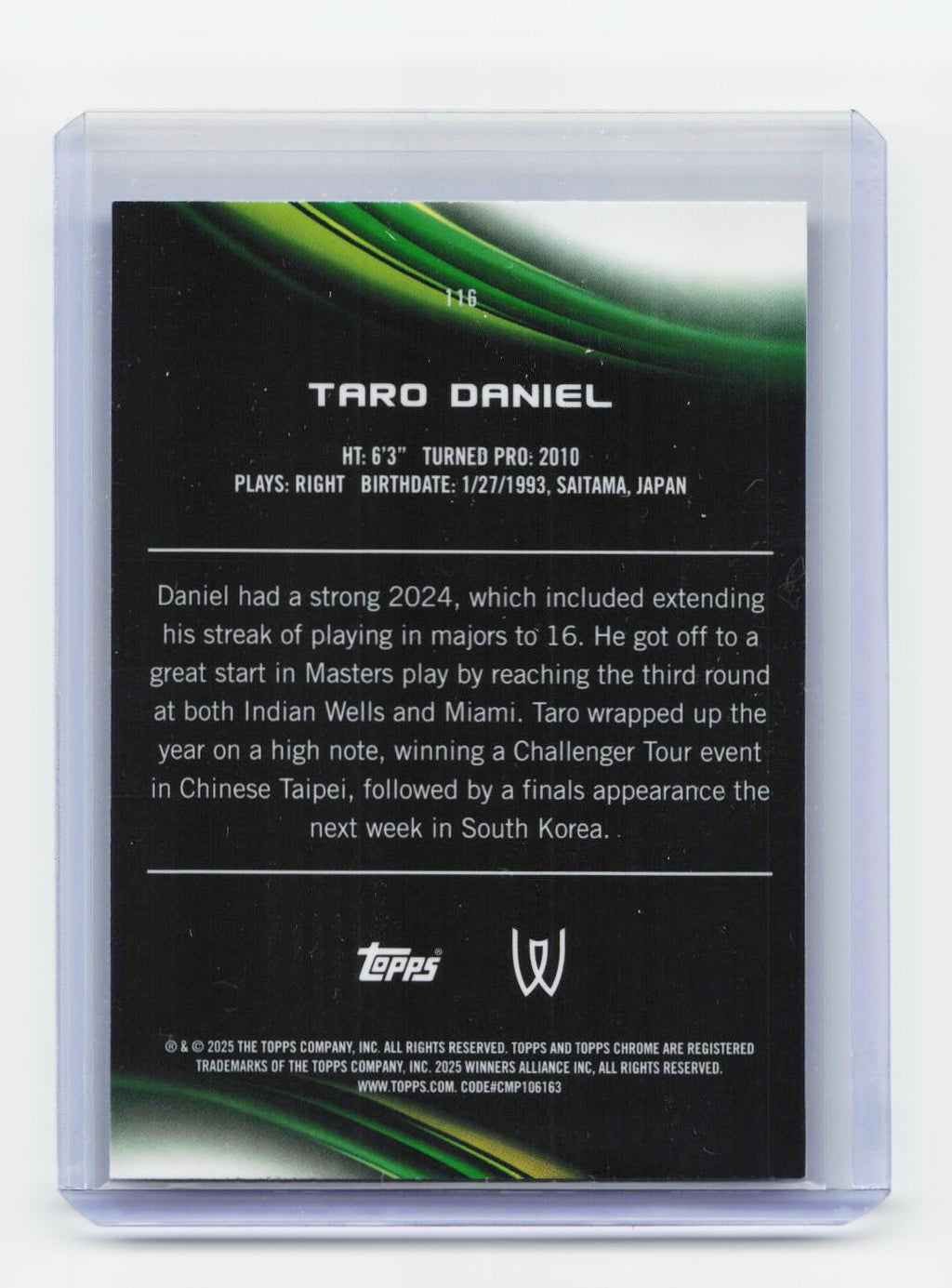 2025 Topps Chrome #116 Taro Daniel Blue Refractor #/150