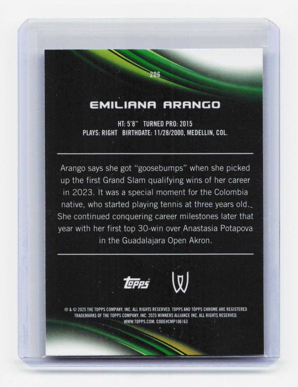 2025 Topps Chrome #206 Emiliana Arango Blue Refractor #/150