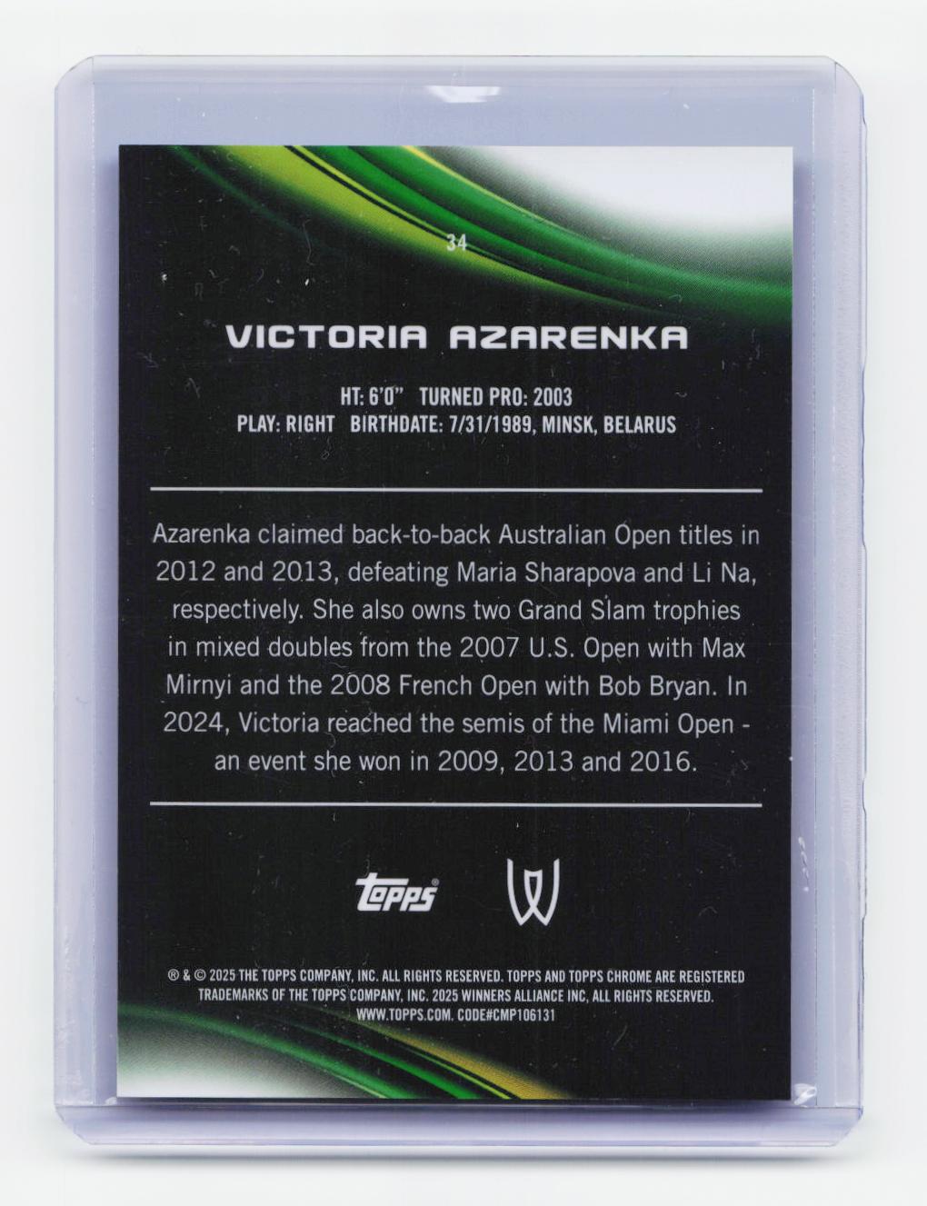 2025 Topps Chrome #34 Victoria Azarenka Blue Refractor #/150