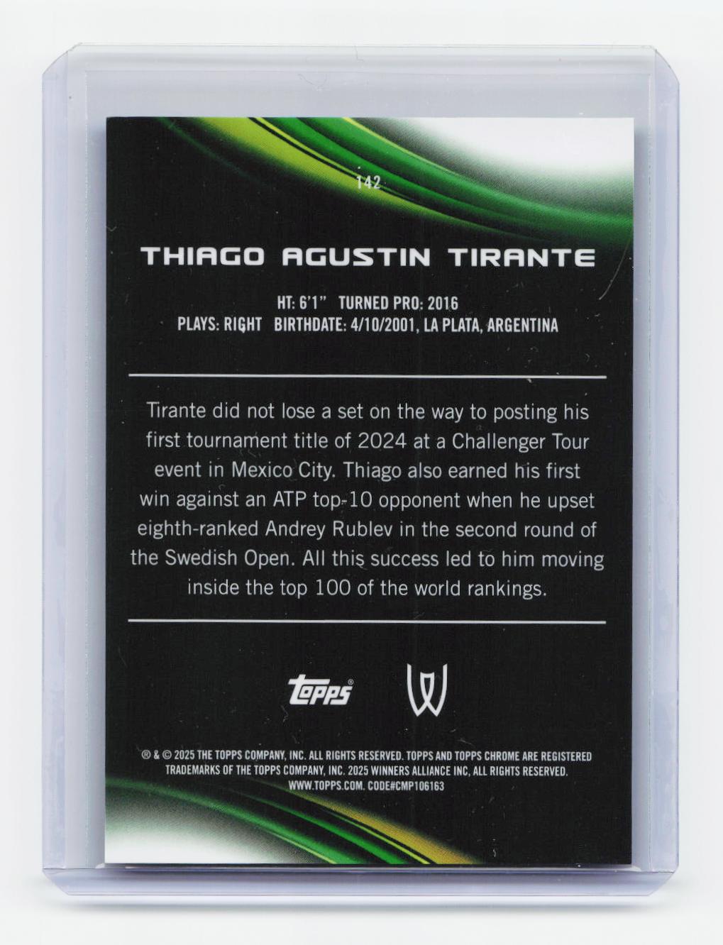 2025 Topps Chrome #142 Thiago Agustin Tirante Blue Refractor #/150