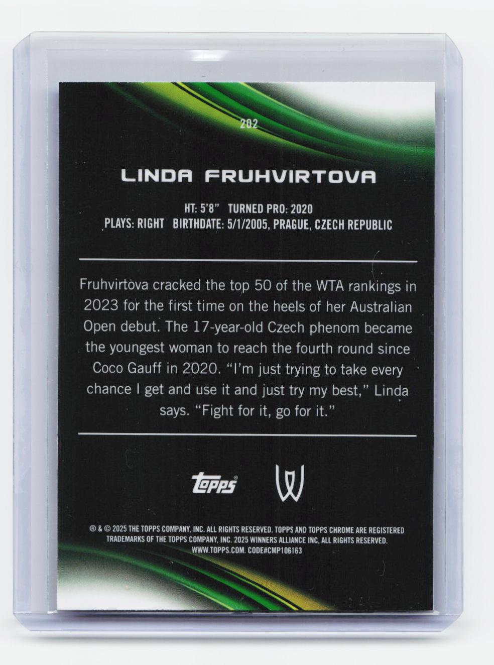 2025 Topps Chrome #202 Linda Fruhvirtova Blue Refractor #/150