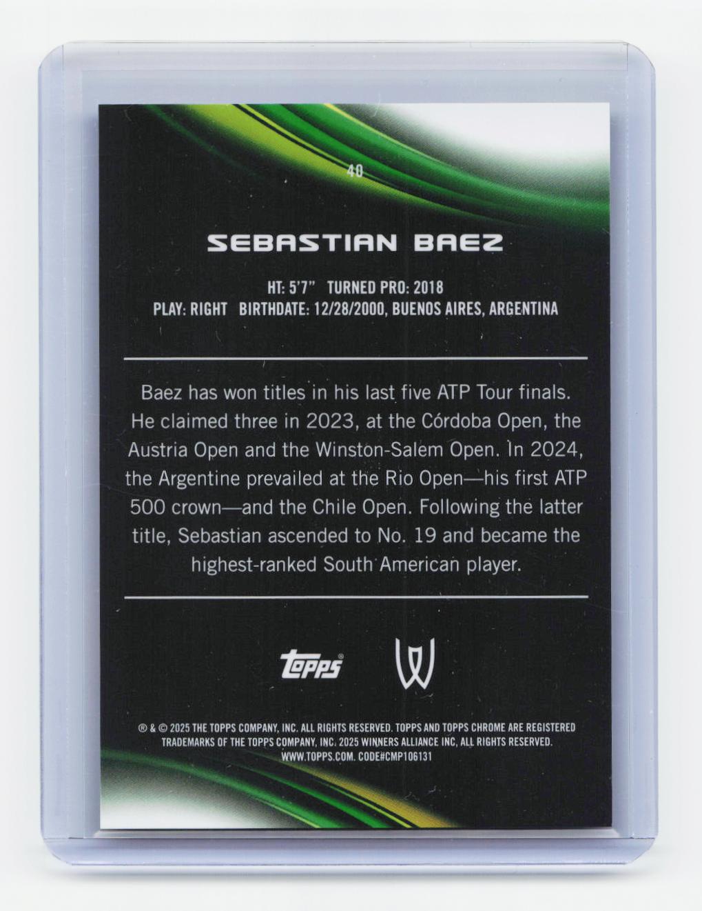 2025 Topps Chrome #40 Sebastian Baez Blue Refractor #/150