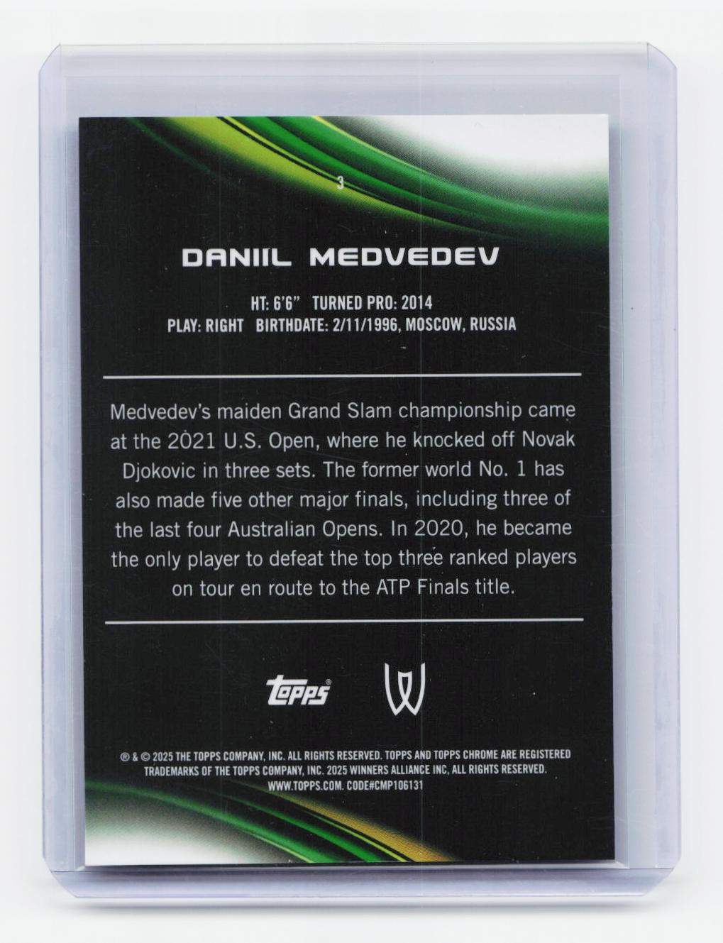 2025 Topps Chrome #3 Daniil Medvedev Blue Refractor #/150