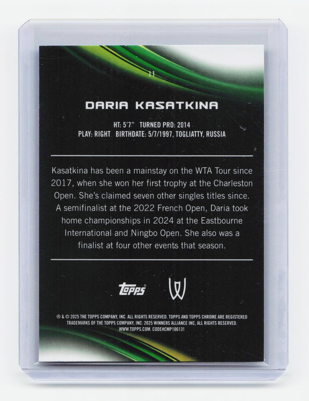 2025 Topps Chrome #11 Daria Kasatkina Blue Refractor #/150