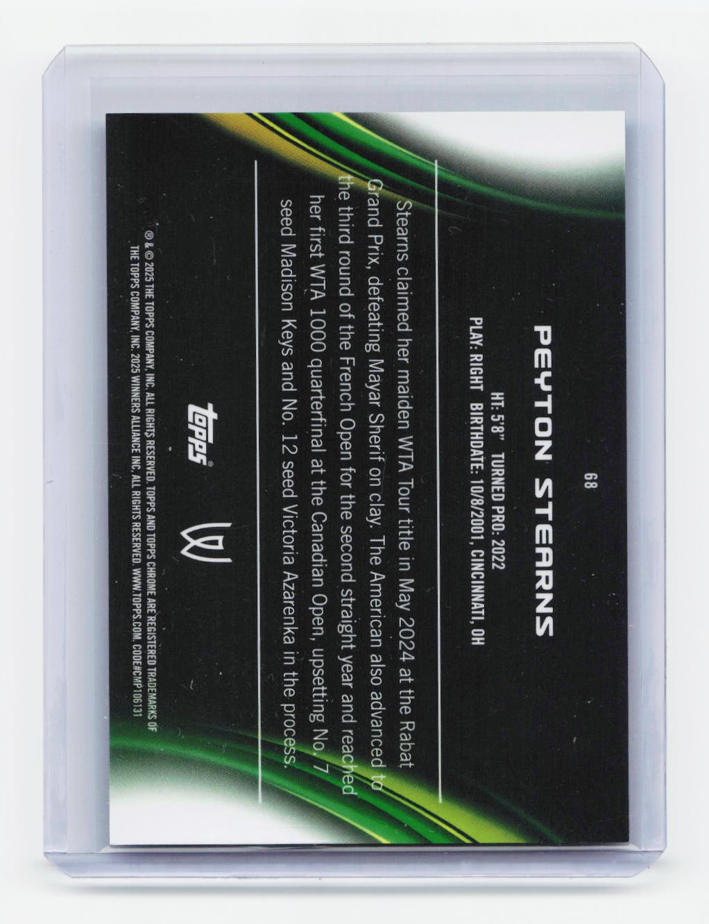 2025 Topps Chrome #68 Peyton Stearns Aqua Refractor #/199