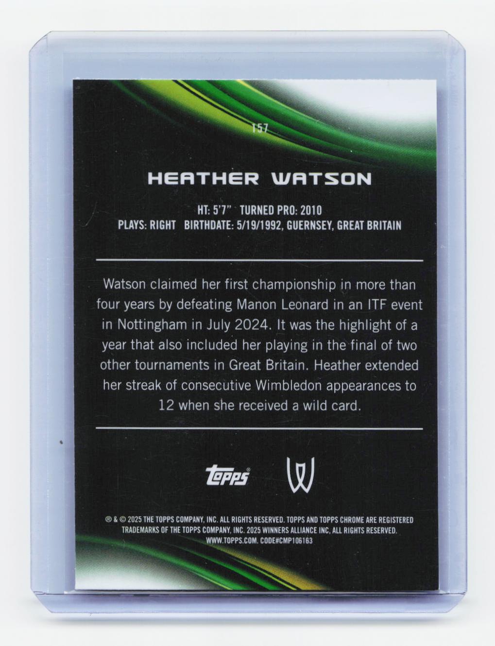 2025 Topps Chrome #157 Heather Watson Aqua Refractor #/199