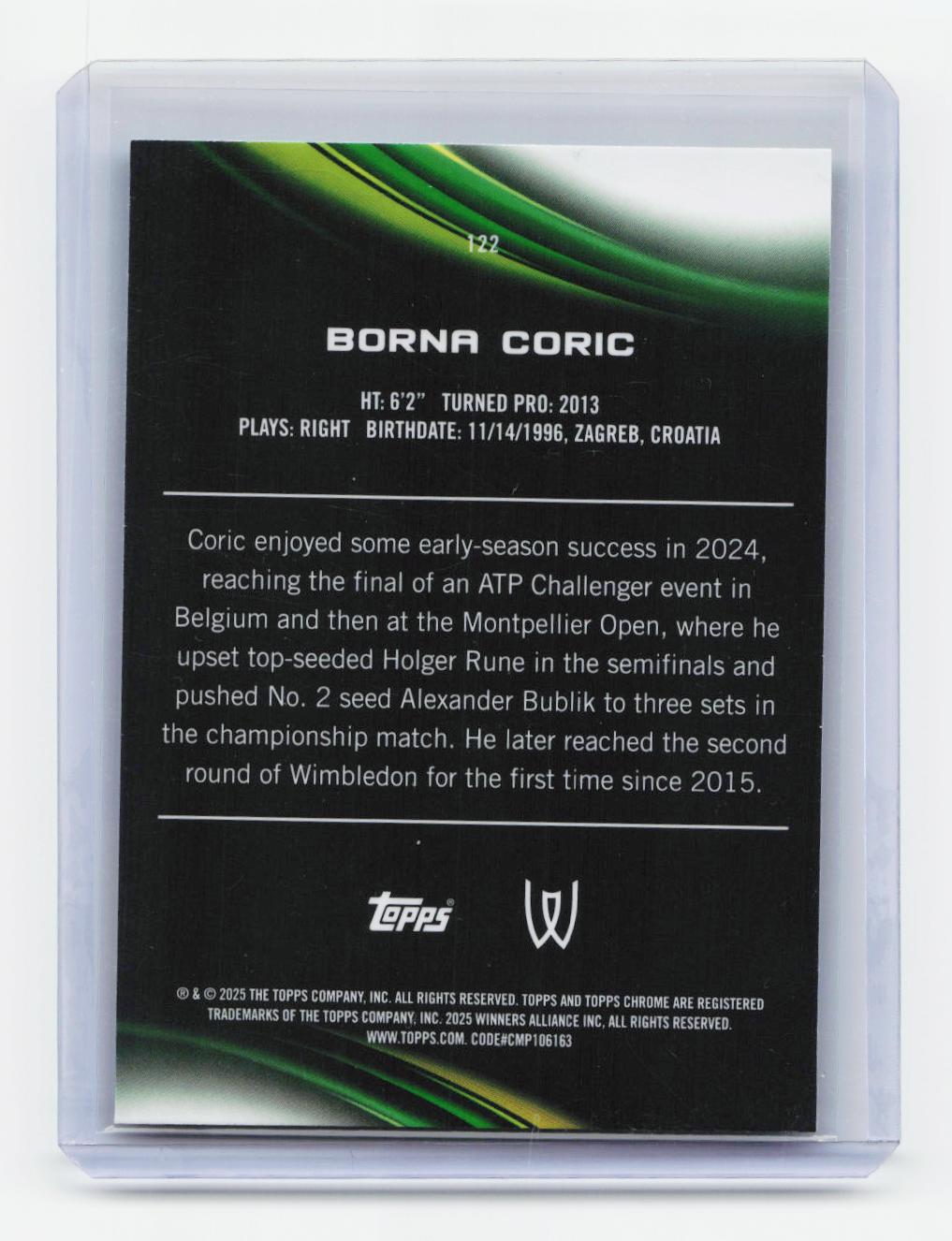2025 Topps Chrome #122 Borna Coric Aqua Refractor #/199