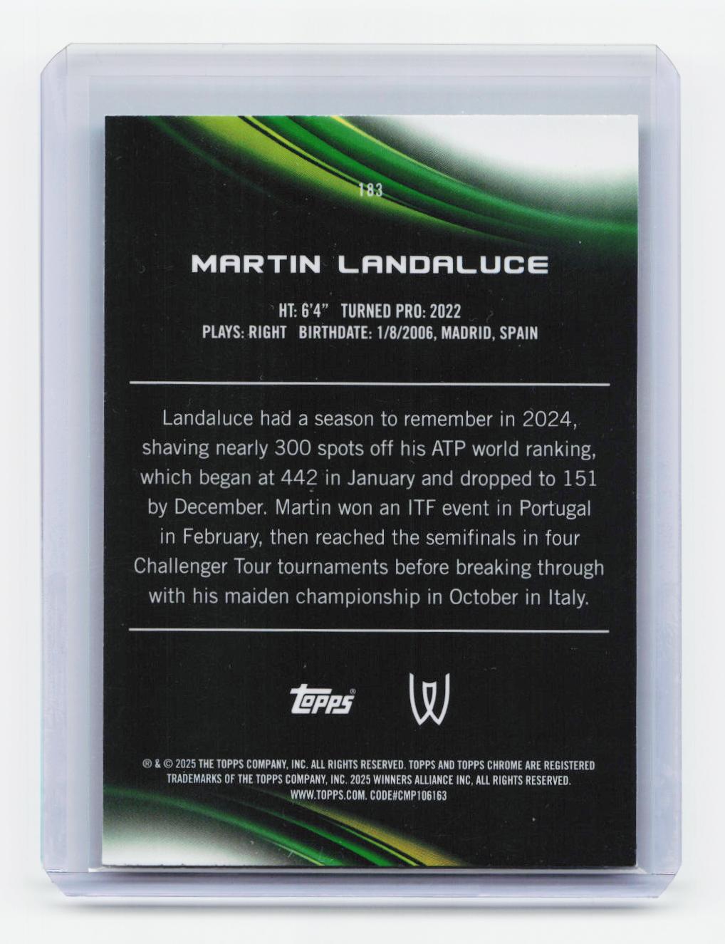 2025 Topps Chrome #183 Martin Landaluce Aqua Refractor #/199