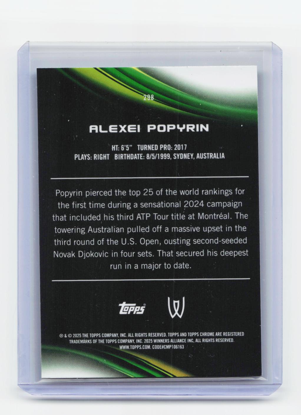 2025 Topps Chrome #298 Alexei Popyrin Aqua Refractor #/199