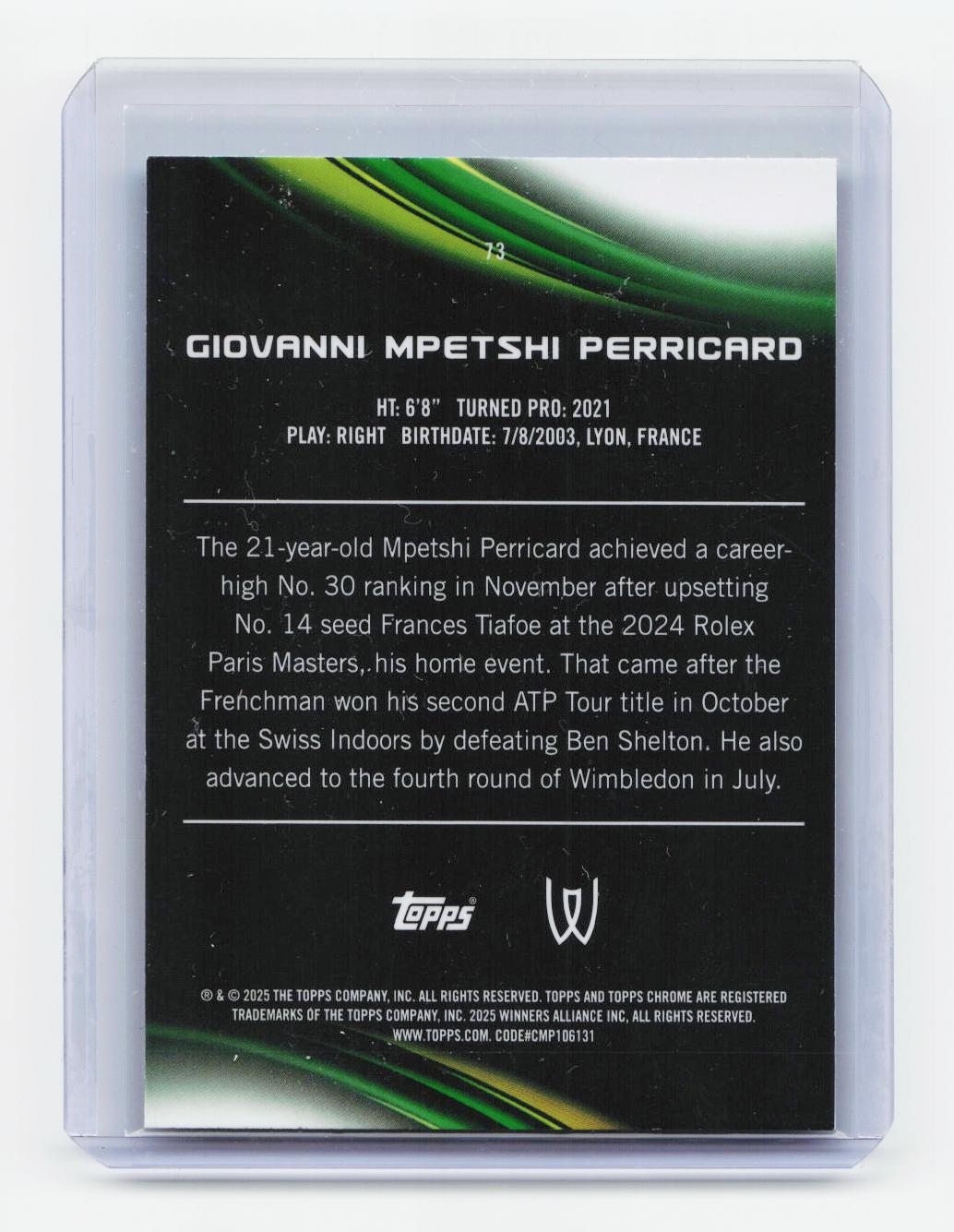 2025 Topps Chrome #73 Giovanni Mpetshi Perricard Aqua Refractor #/199