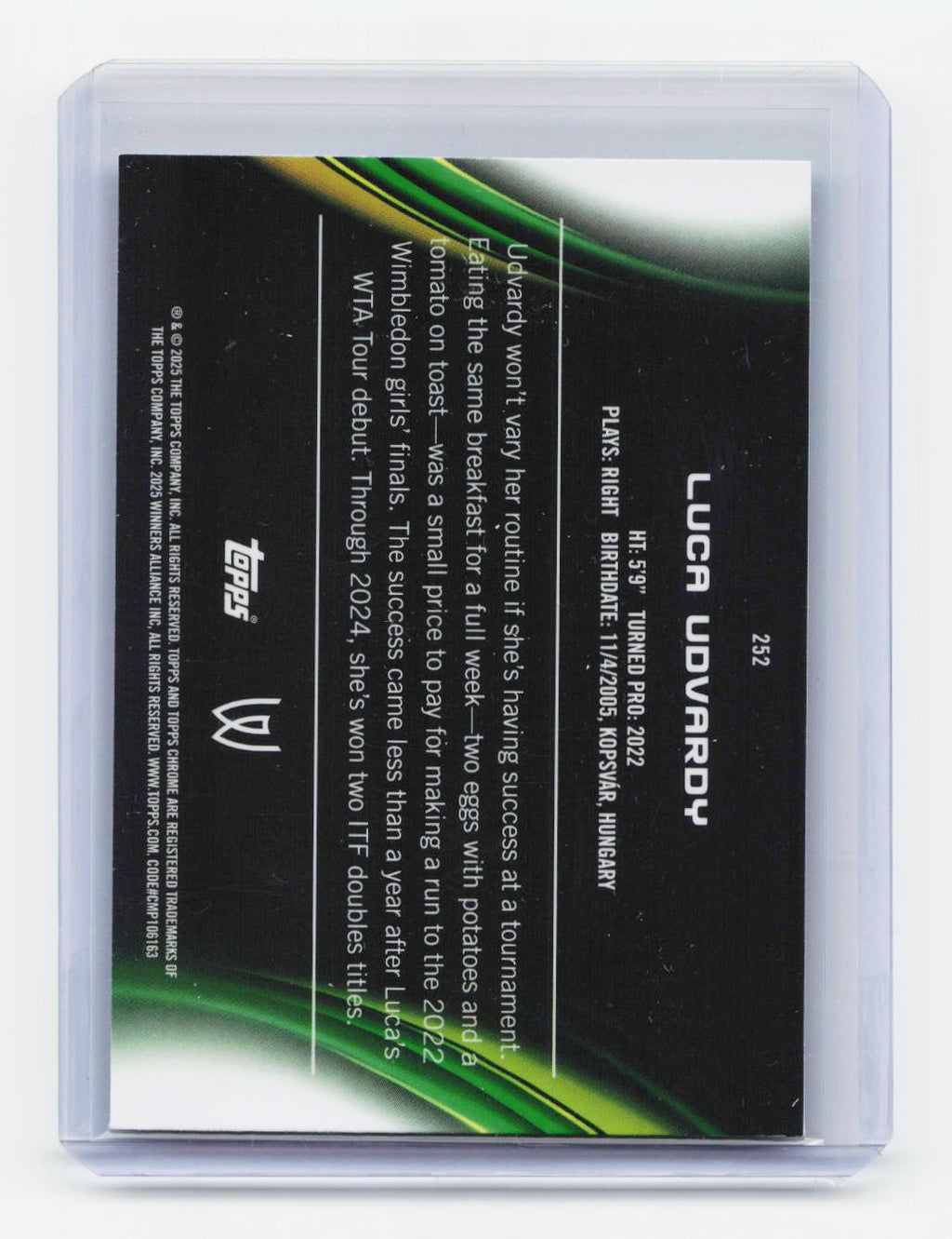 2025 Topps Chrome #252 Luca Udvardy Aqua Refractor #/199