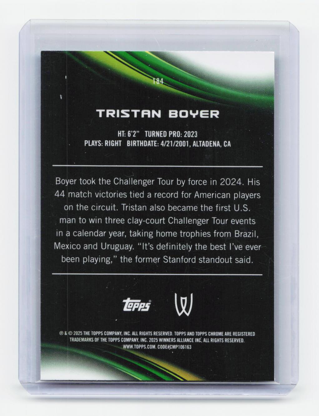 2025 Topps Chrome #184 Tristan Boyer Aqua Refractor #/199