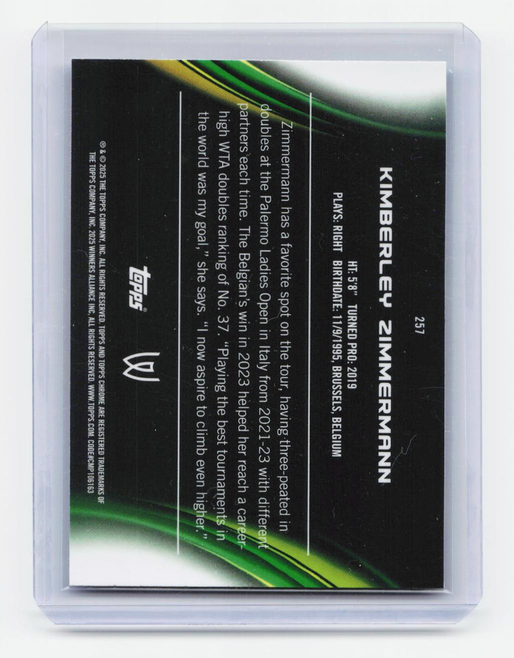 2025 Topps Chrome #257 Kimberley Zimmermann Aqua Refractor #/199
